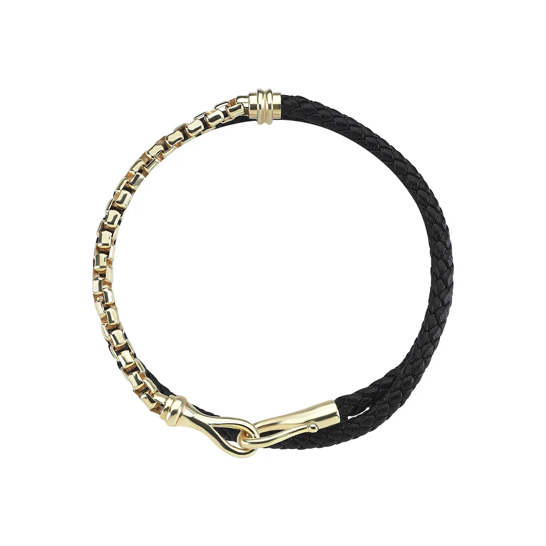 Fish Hook Leather & Box Chain Wrap Bracelet in Silver