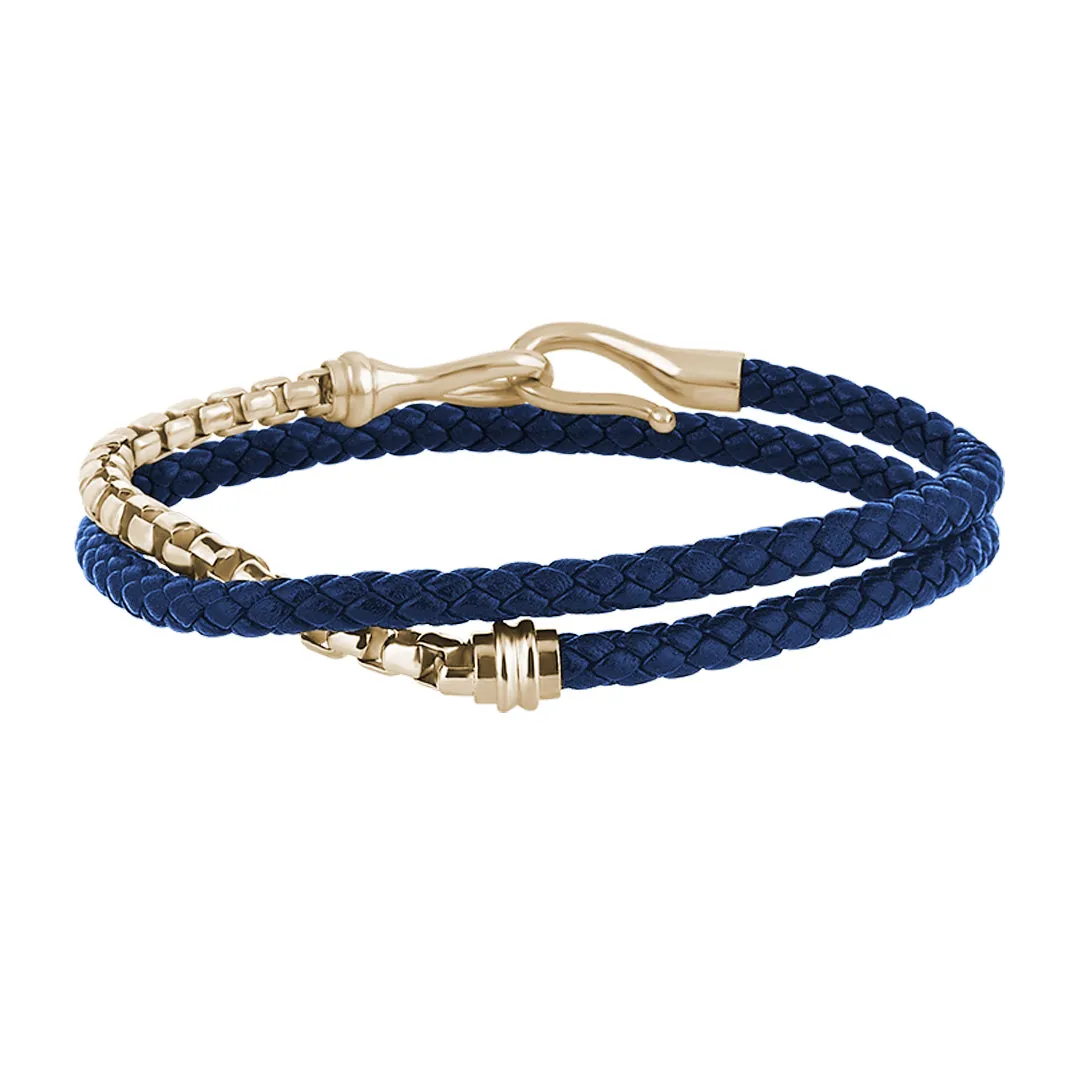 Fish Hook Leather & Box Chain Wrap Bracelet in Silver