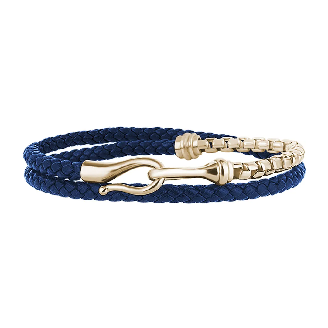 Fish Hook Leather & Box Chain Wrap Bracelet in Silver