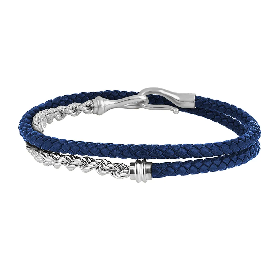 Fish Hook Leather & Rope Chain Wrap Bracelet in Gold