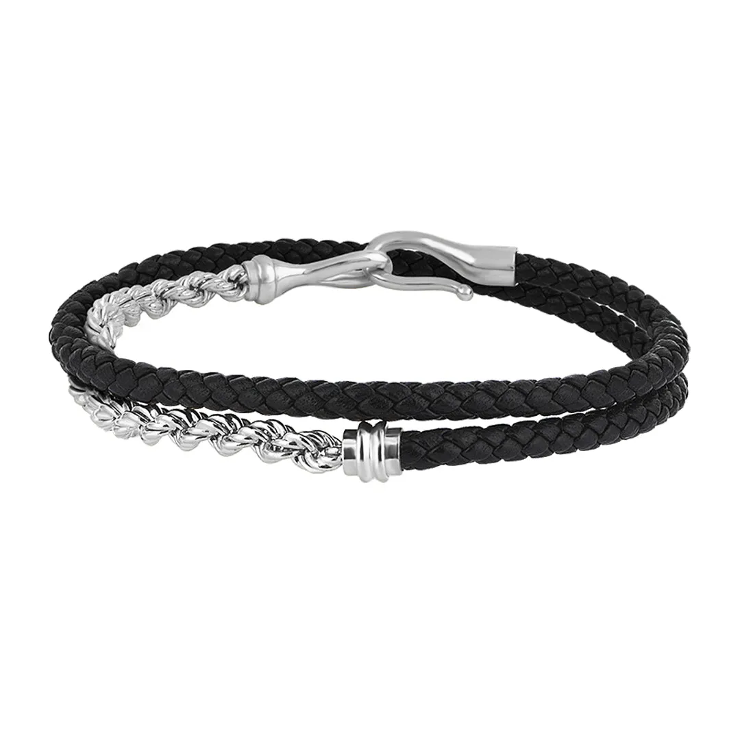 Fish Hook Leather & Rope Chain Wrap Bracelet in Gold