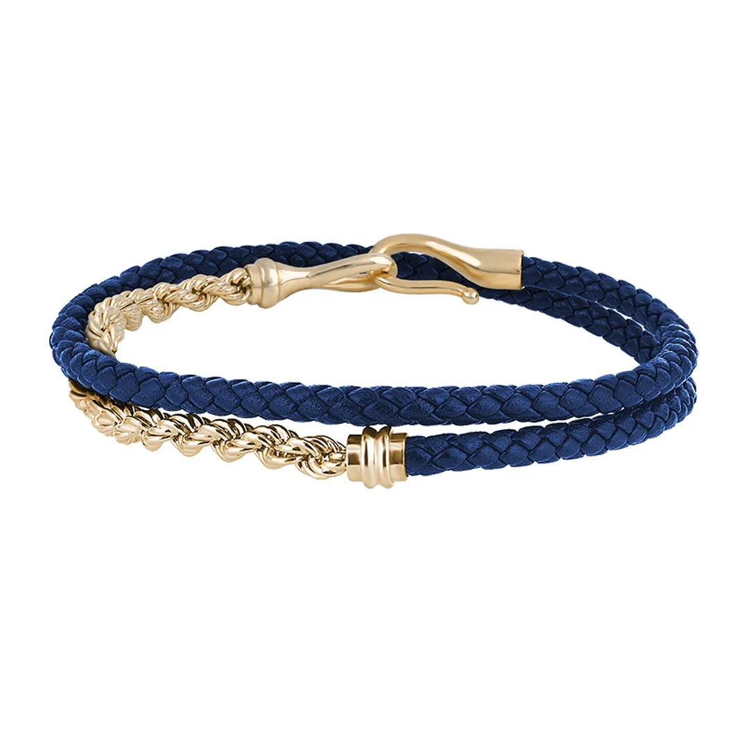 Fish Hook Leather & Rope Chain Wrap Bracelet in Gold