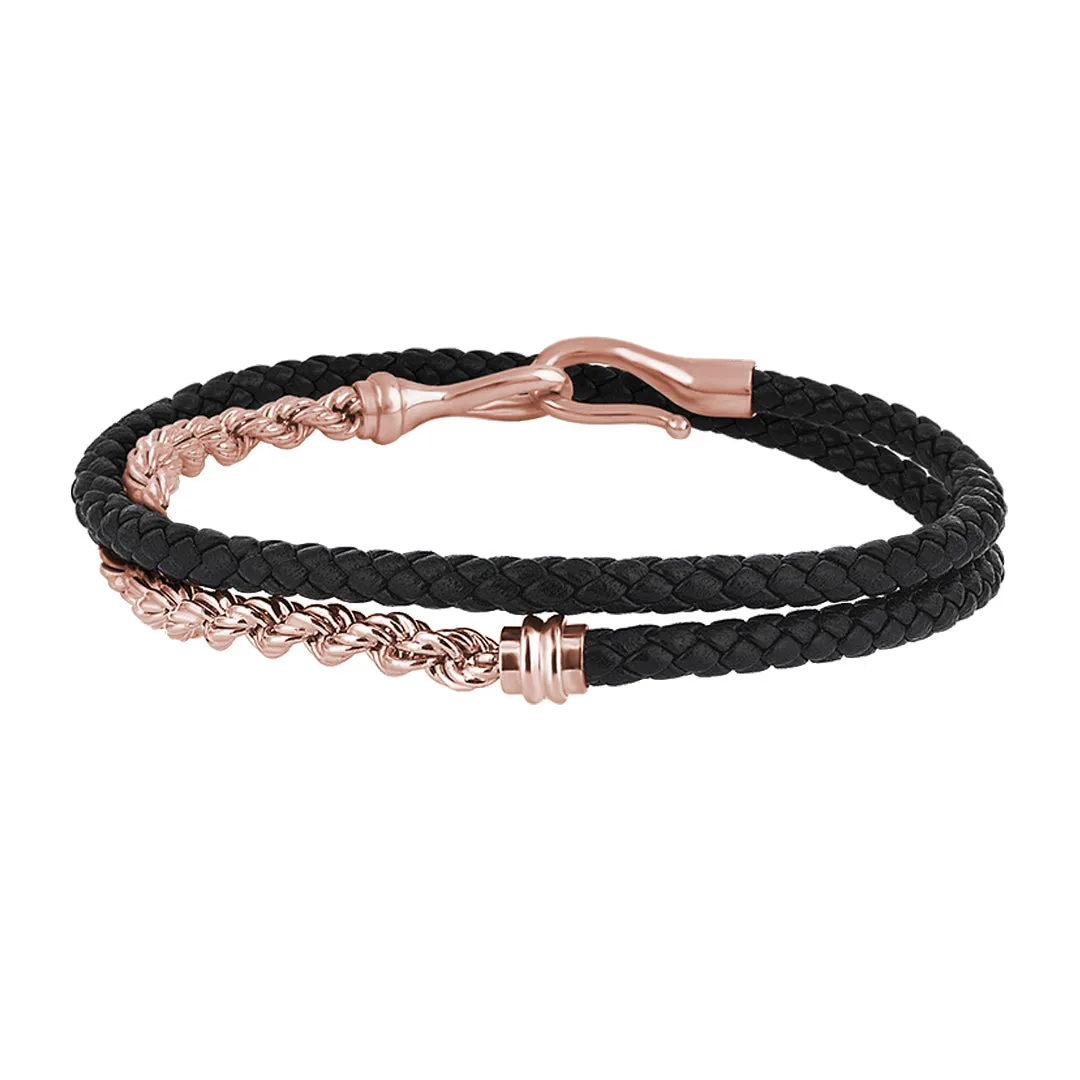 Fish Hook Leather & Rope Chain Wrap Bracelet in Gold
