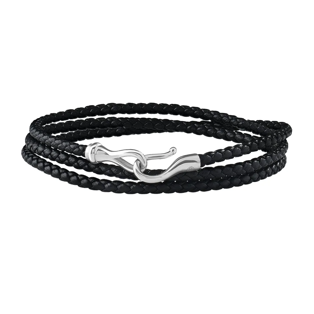 Fish Hook Triple Wrap Leather Bracelet in Gold