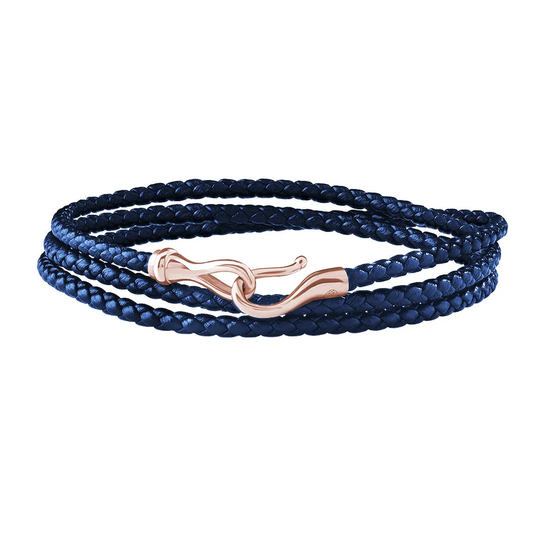 Fish Hook Triple Wrap Leather Bracelet in Gold