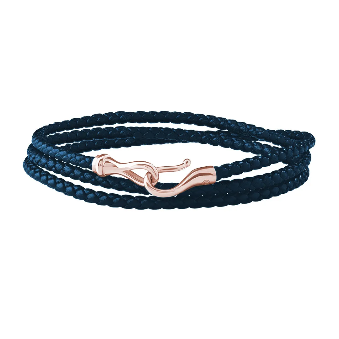Fish Hook Triple Wrap Leather Bracelet in Gold