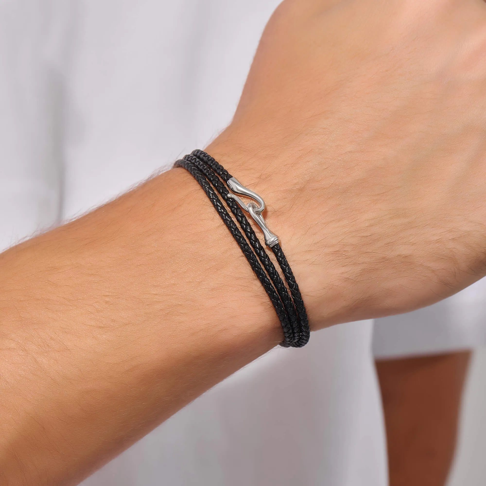 Fish Hook Triple Wrap Leather Bracelet in Gold