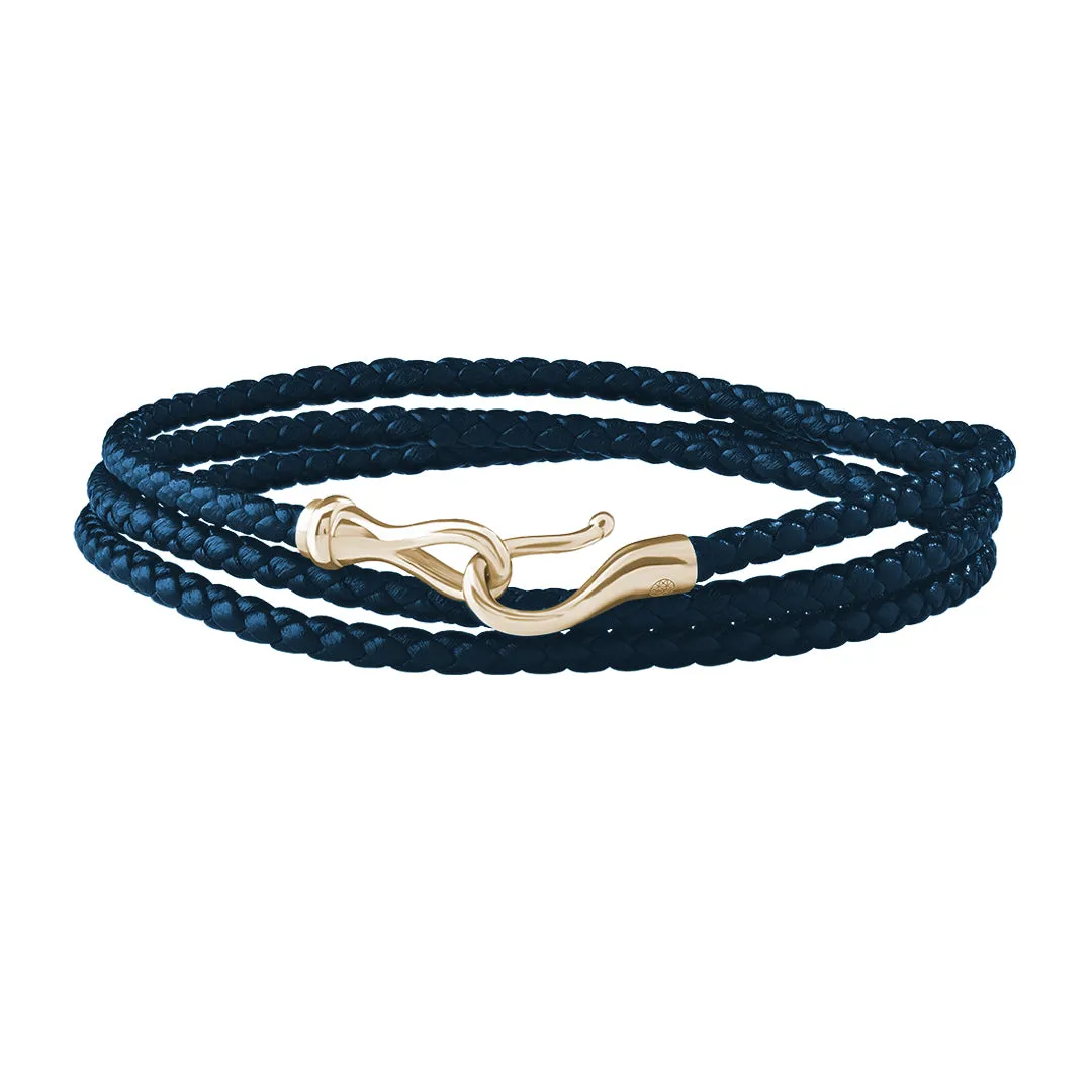 Fish Hook Triple Wrap Leather Bracelet in Gold