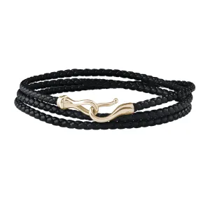 Fish Hook Triple Wrap Leather Bracelet in Gold