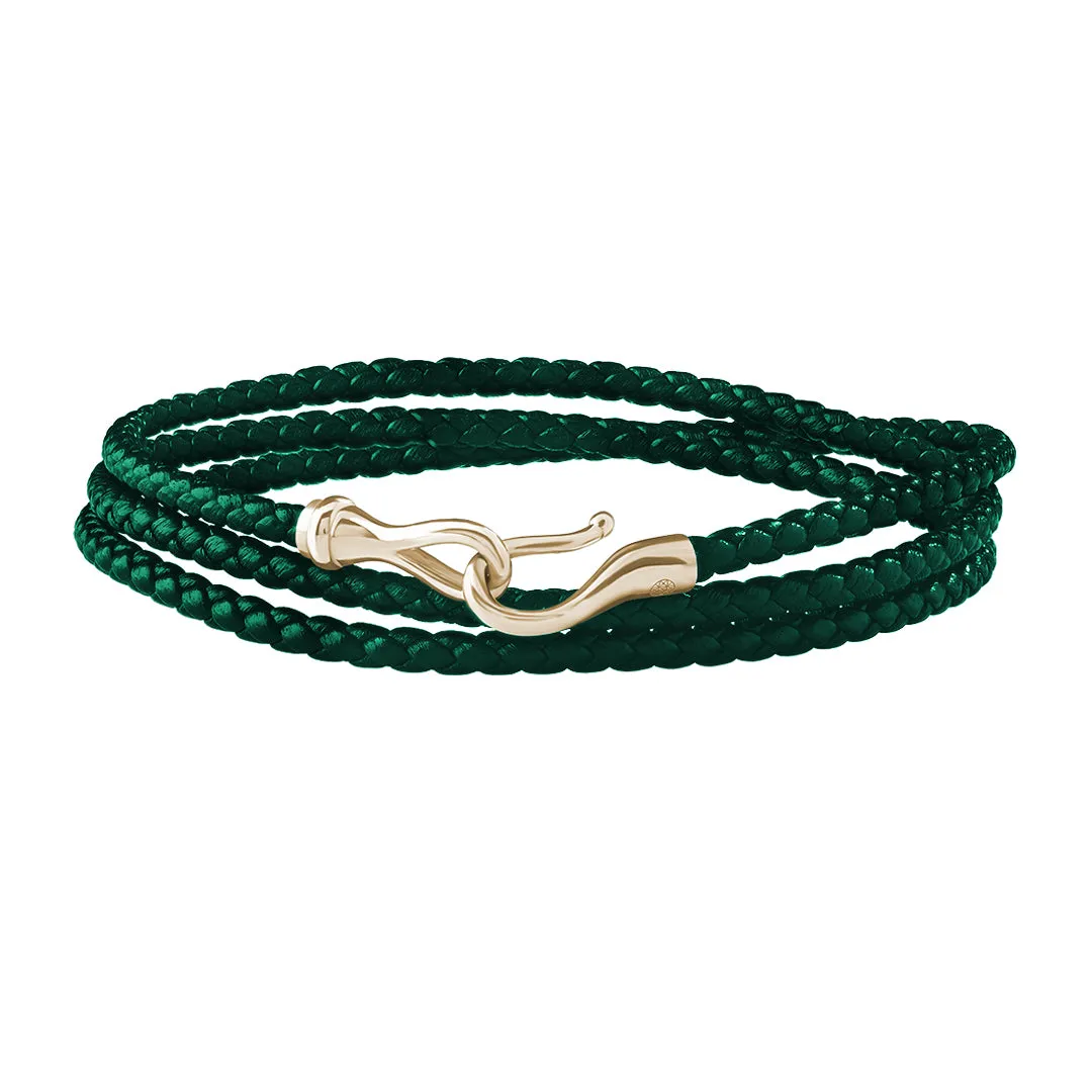 Fish Hook Triple Wrap Leather Bracelet in Gold