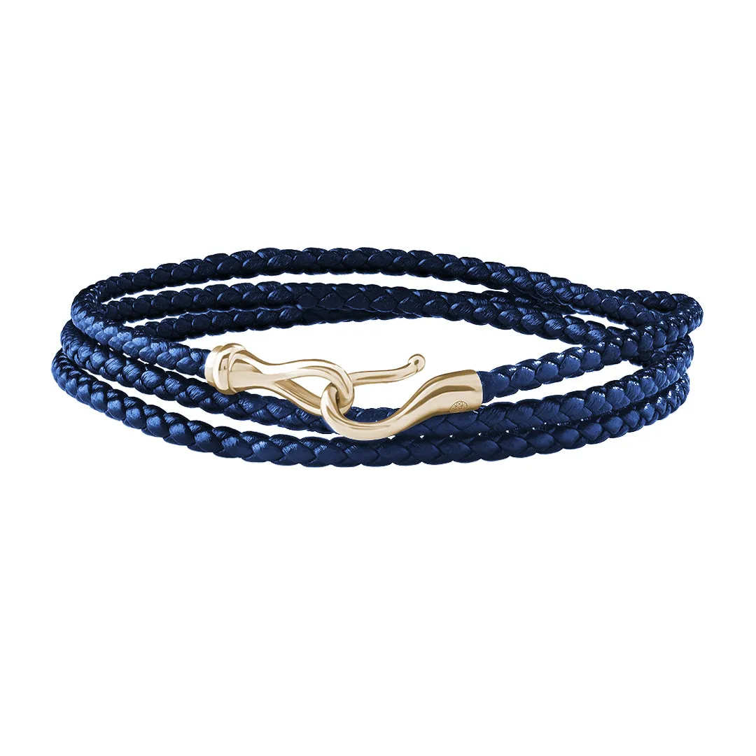 Fish Hook Triple Wrap Leather Bracelet in Gold