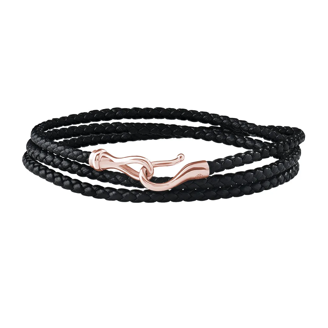 Fish Hook Triple Wrap Leather Bracelet in Gold
