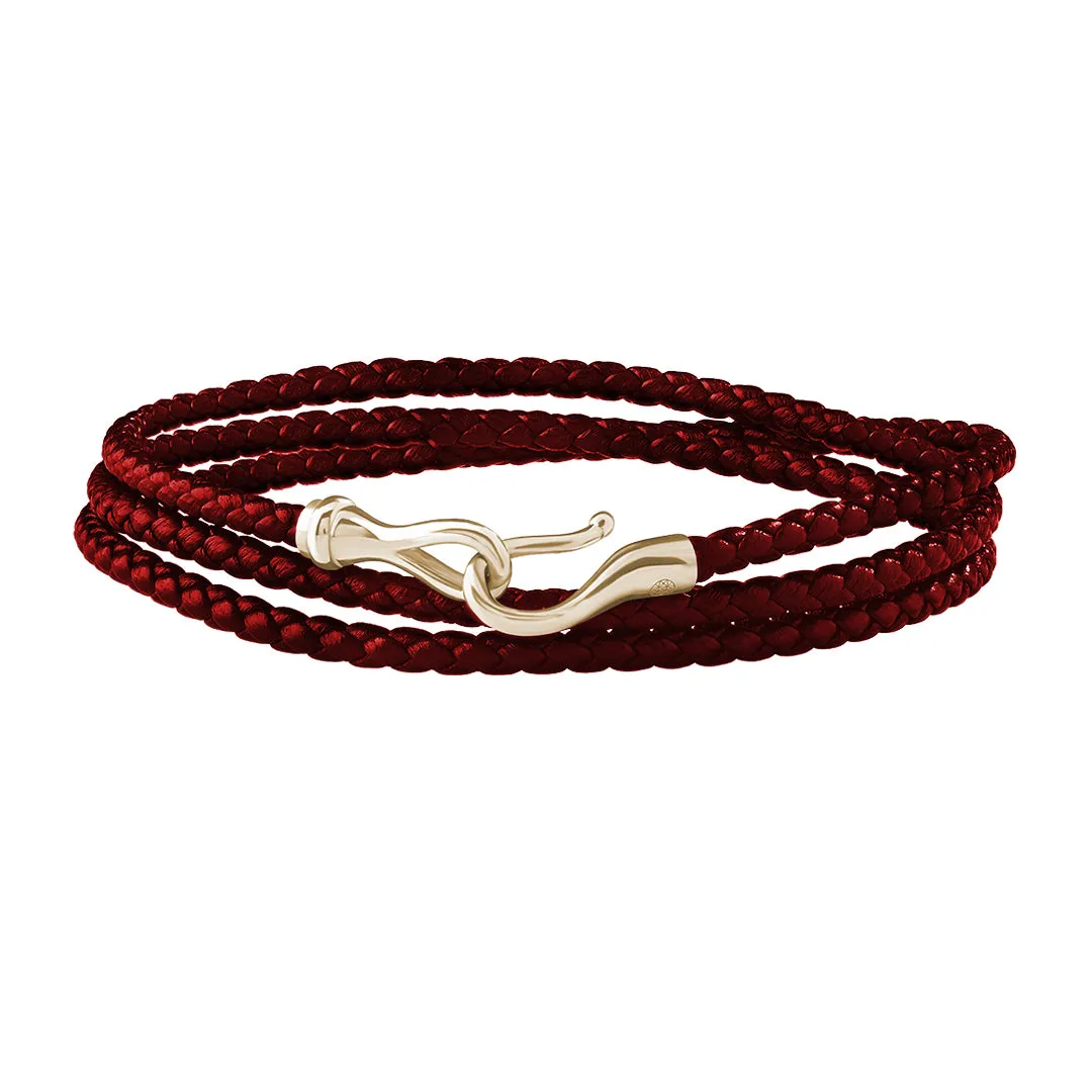 Fish Hook Triple Wrap Leather Bracelet in Gold