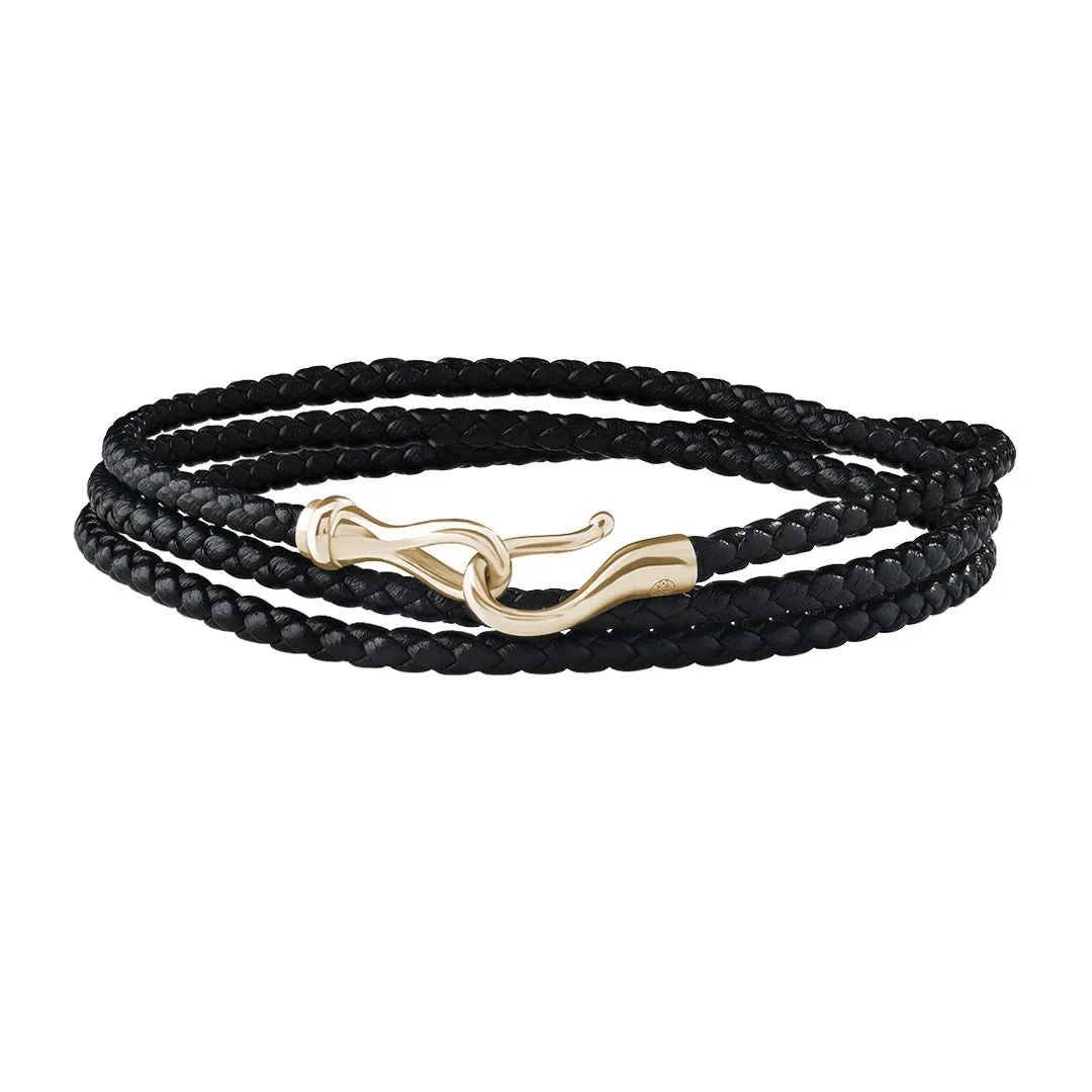 Fish Hook Triple Wrap Leather Bracelet in Gold