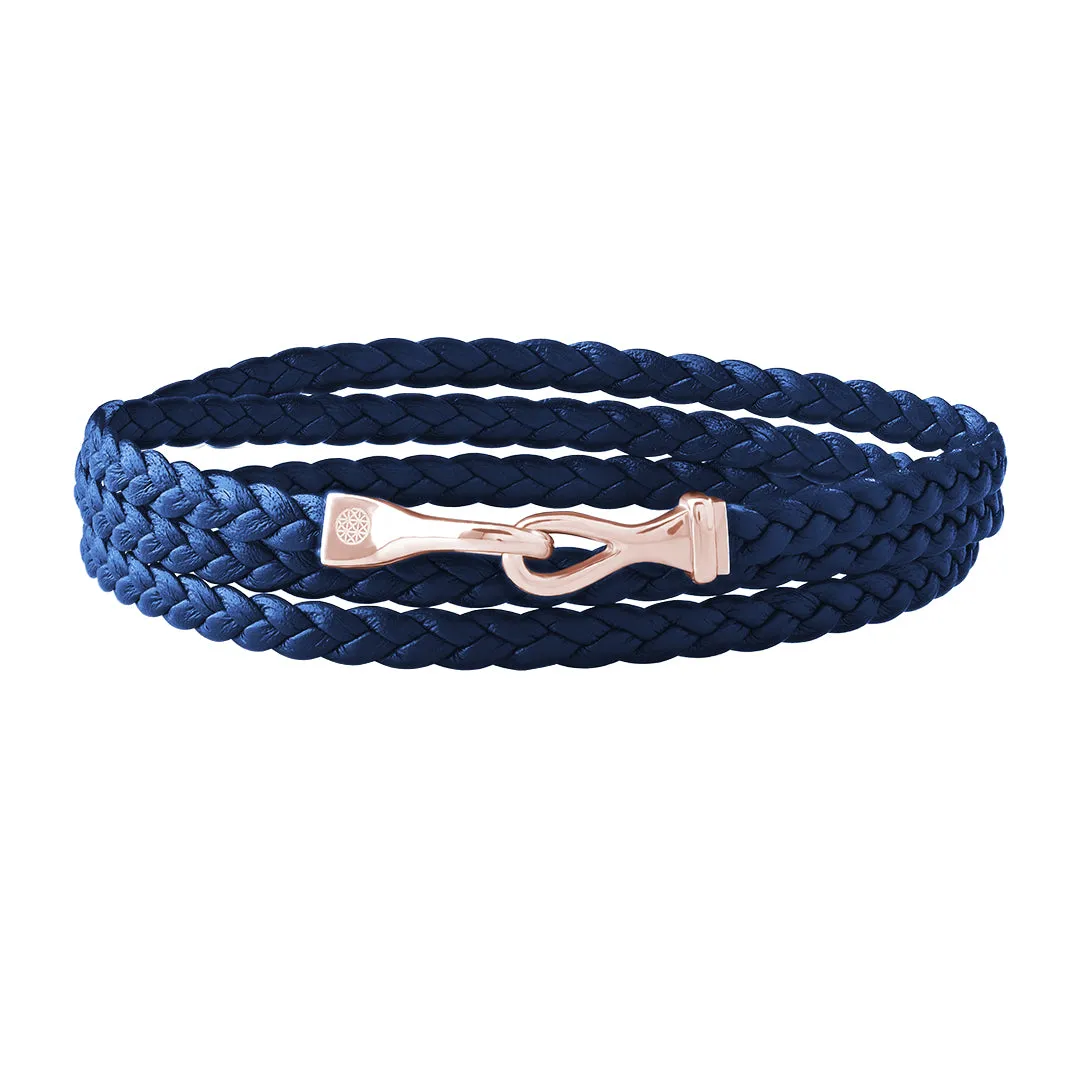Fish Hook Wrap Flat Leather Bracelet in Gold