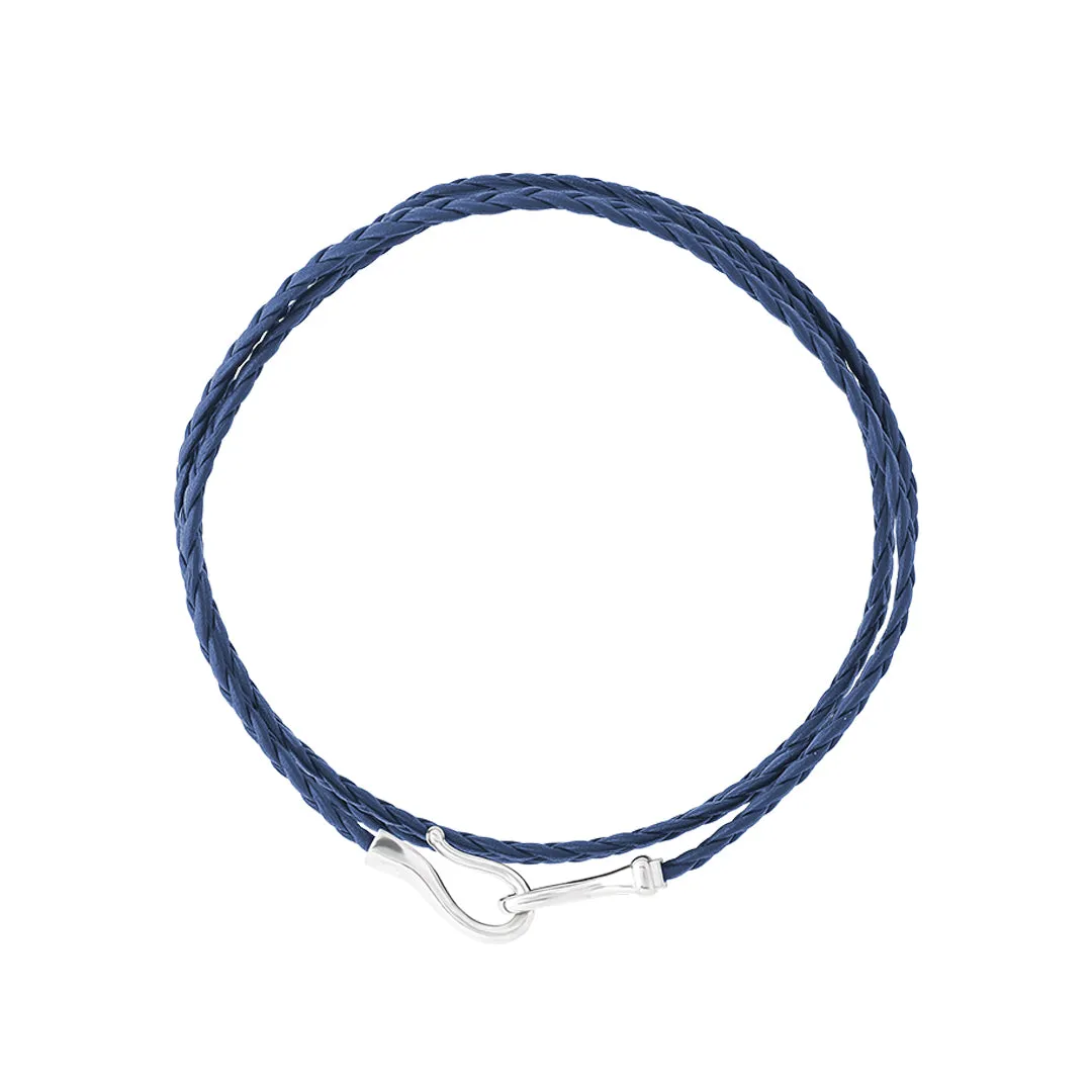 Fish Hook Wrap Flat Leather Bracelet in Silver