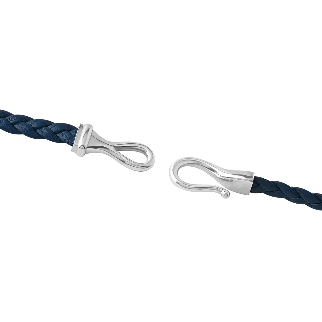 Fish Hook Wrap Flat Leather Bracelet in Silver