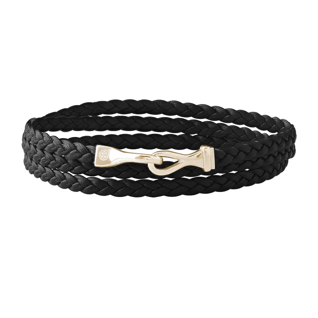 Fish Hook Wrap Flat Leather Bracelet in Silver