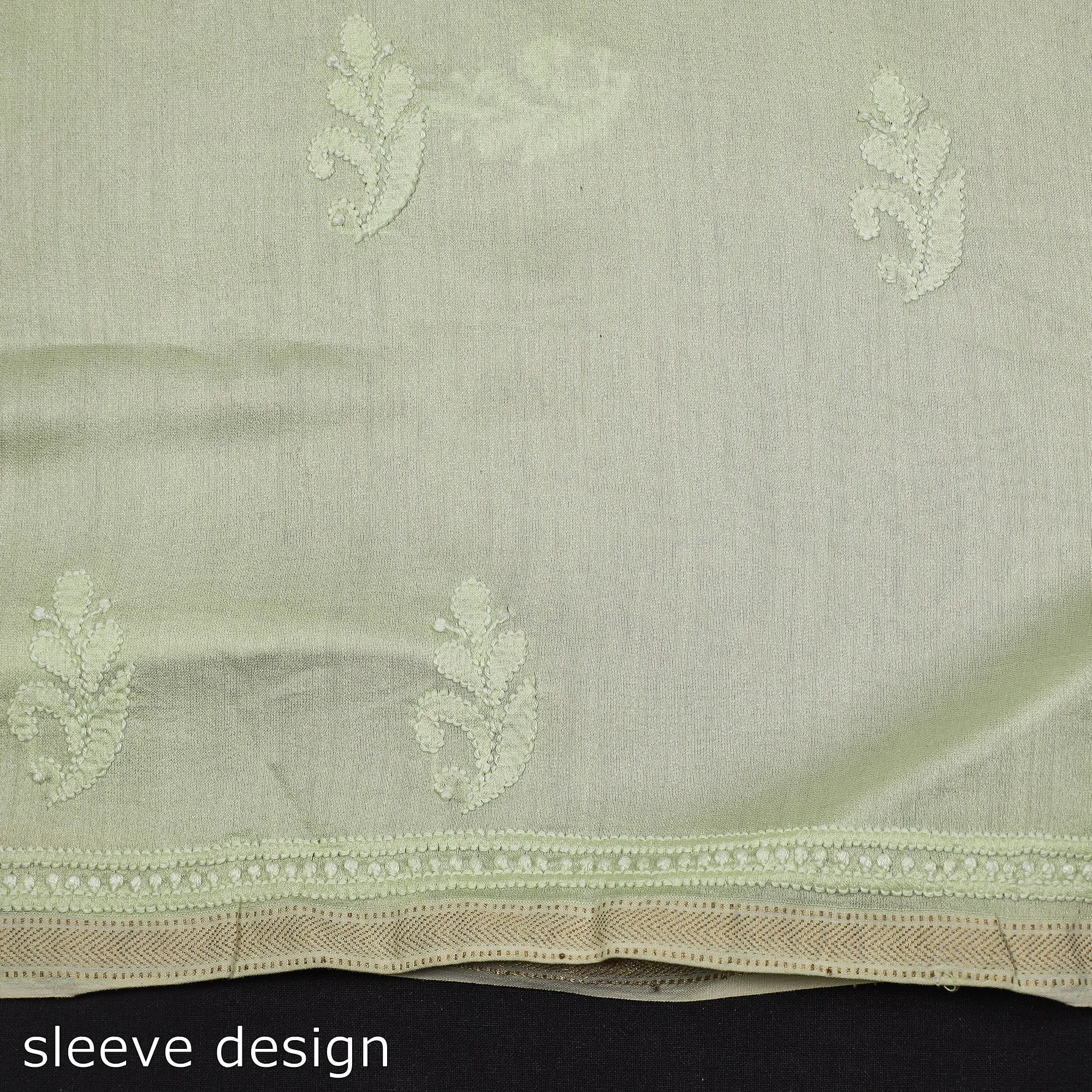 Green - 2pc Lucknow Chikankari Mukaish Hand Embroidery Chanderi Silk Suit Material Set