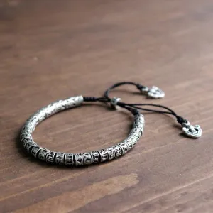 Hand-Carved Silver Om Mani Padme Hum Rope Bracelet