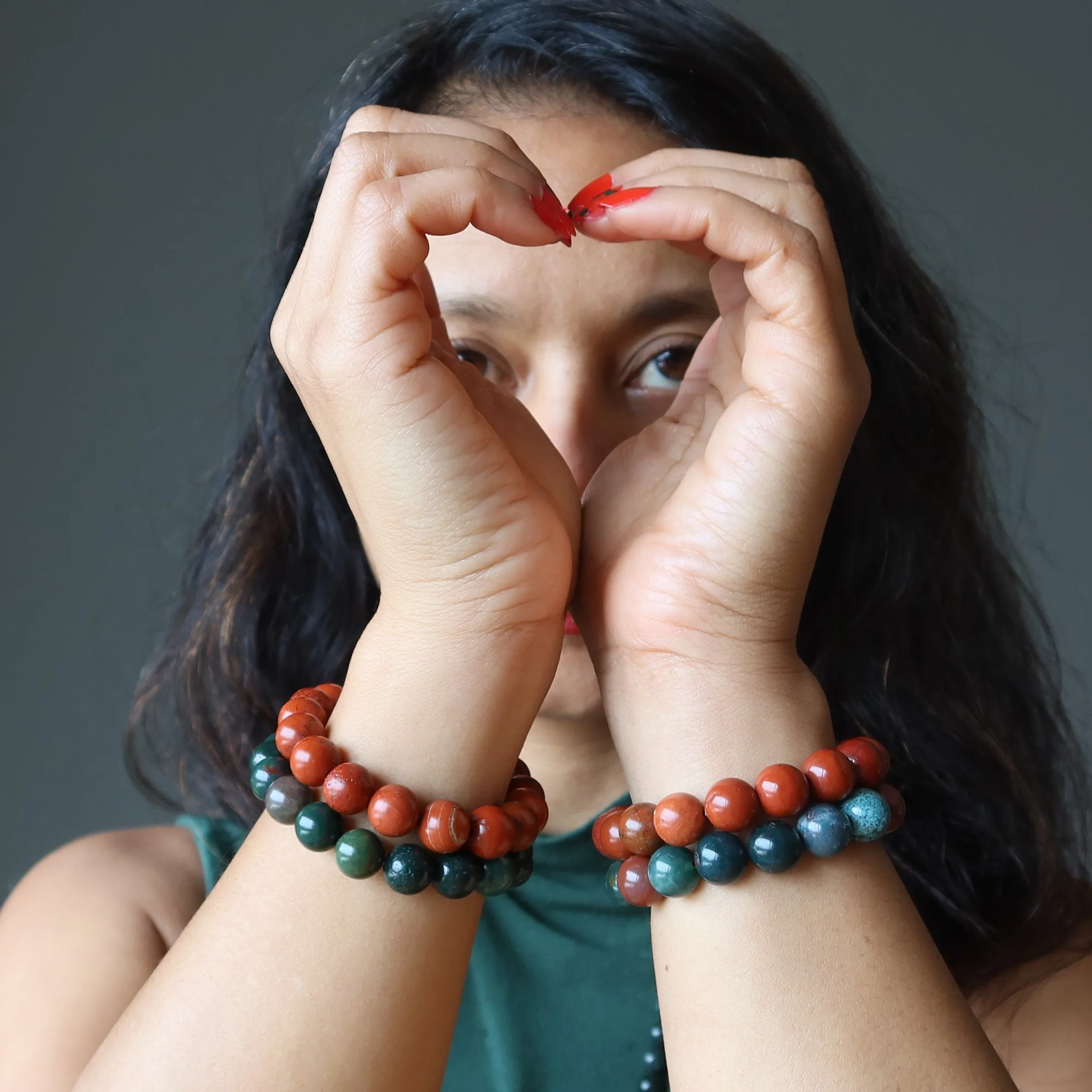 Holiday Bracelet Set Festive Red Jasper Green Bloodstone