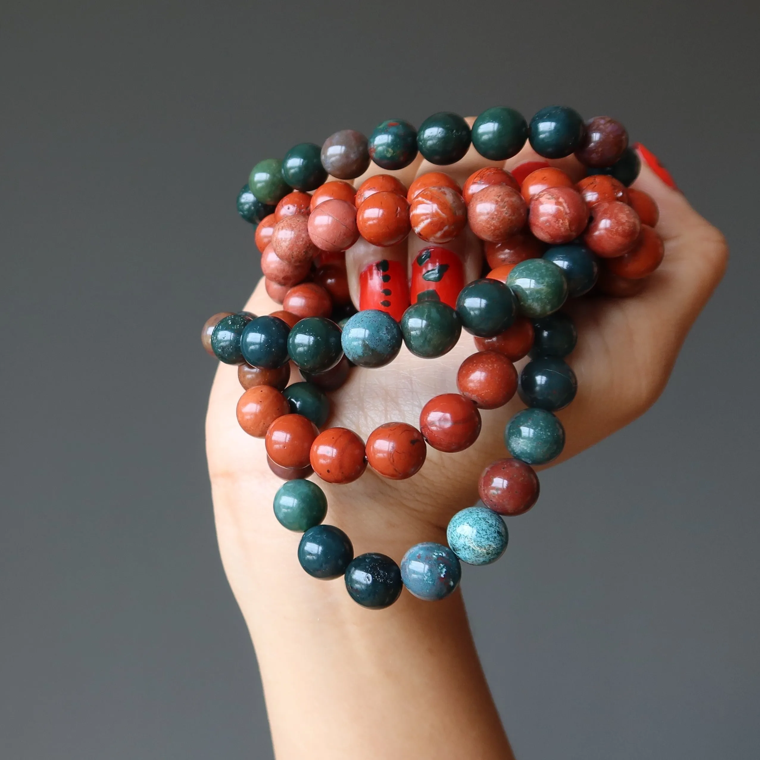 Holiday Bracelet Set Festive Red Jasper Green Bloodstone