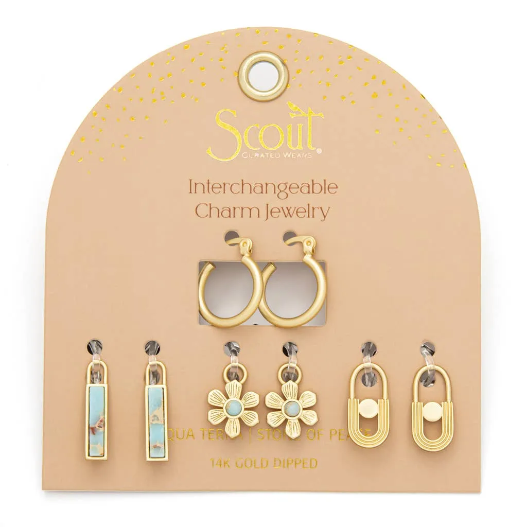 Interchangeable Charm Earring - Aqua Terra / Peace / Gold