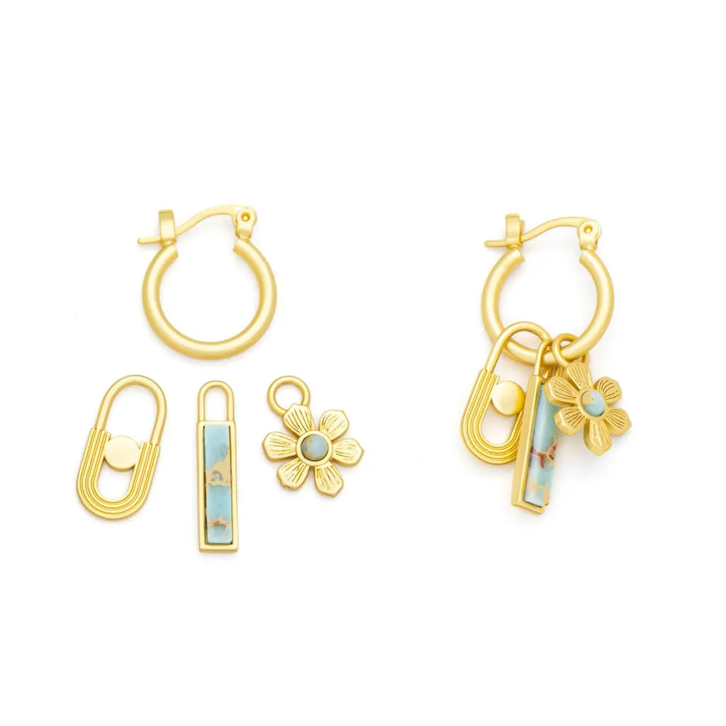 Interchangeable Charm Earring - Aqua Terra / Peace / Gold