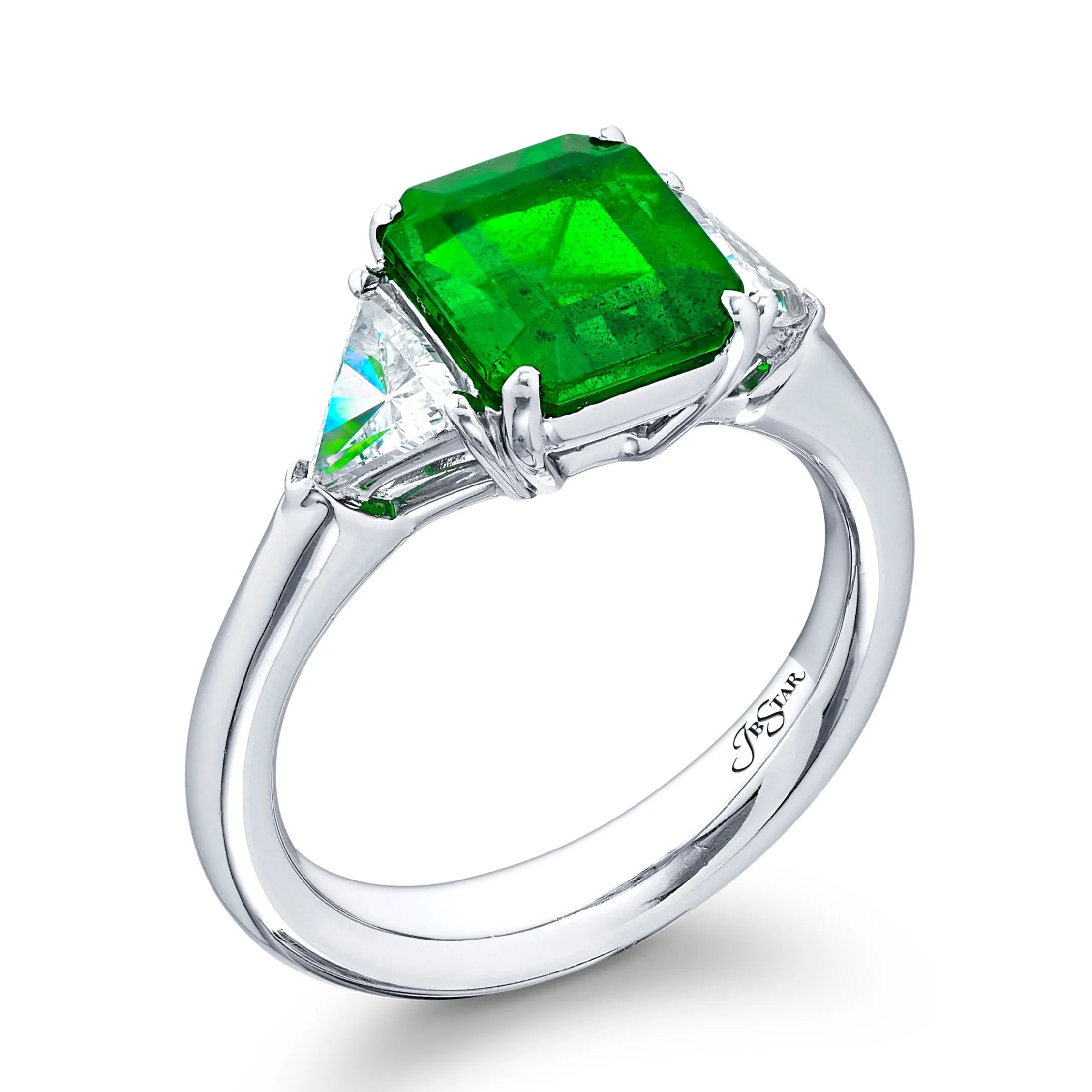JB Star Emerald & Triangle Diamond Ring Platinum