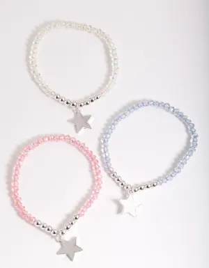 Kids Silver Star Multicoloured Beaded Bracelet Pack