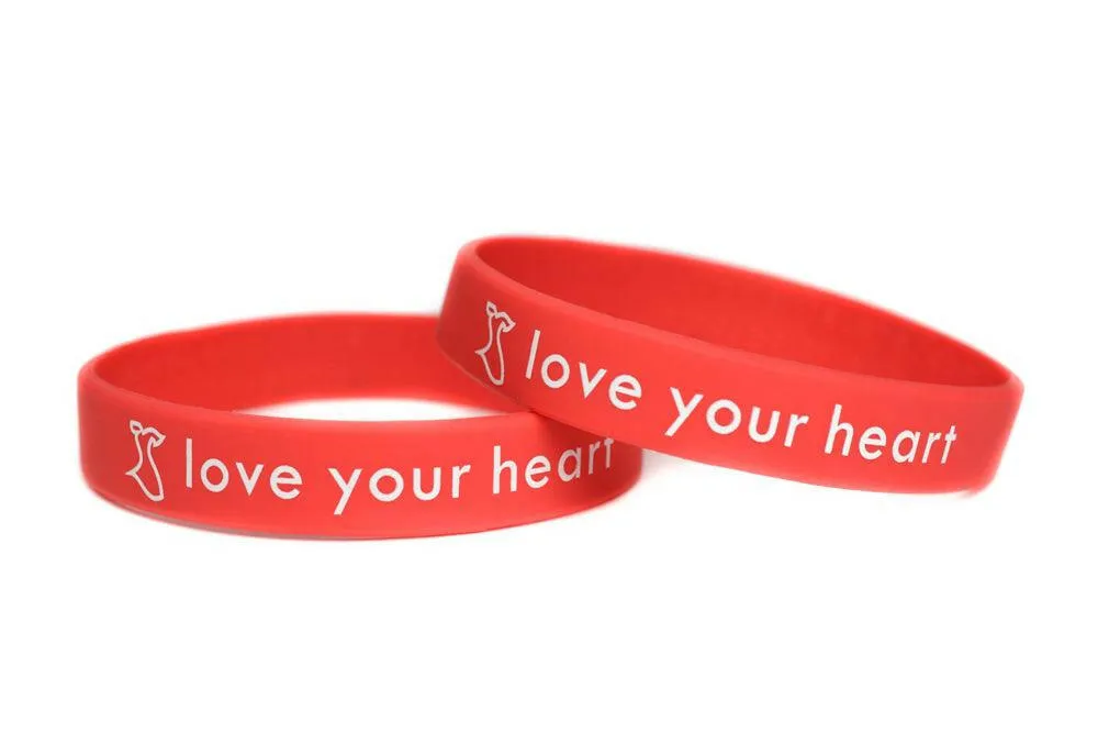 love your heart Red Dress Rubber Bracelet Wristband - Adult 8"