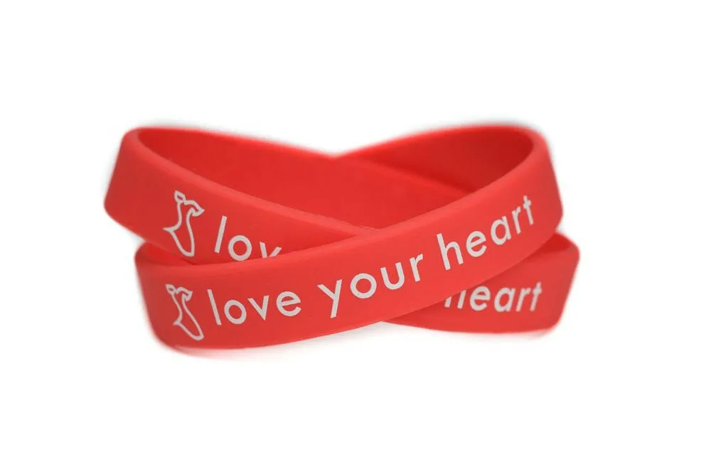 love your heart Red Dress Rubber Bracelet Wristband - Adult 8"