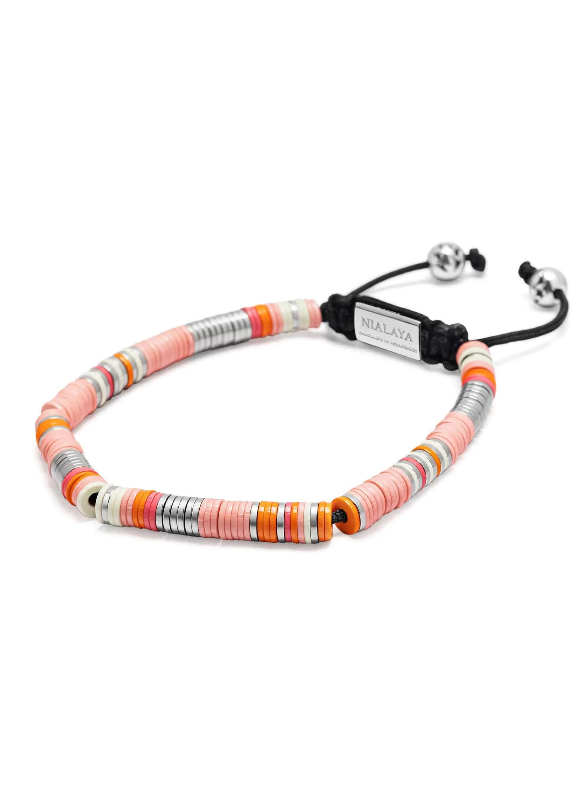 Men's Beaded Bracelet with Pink and Silver Disc Beads