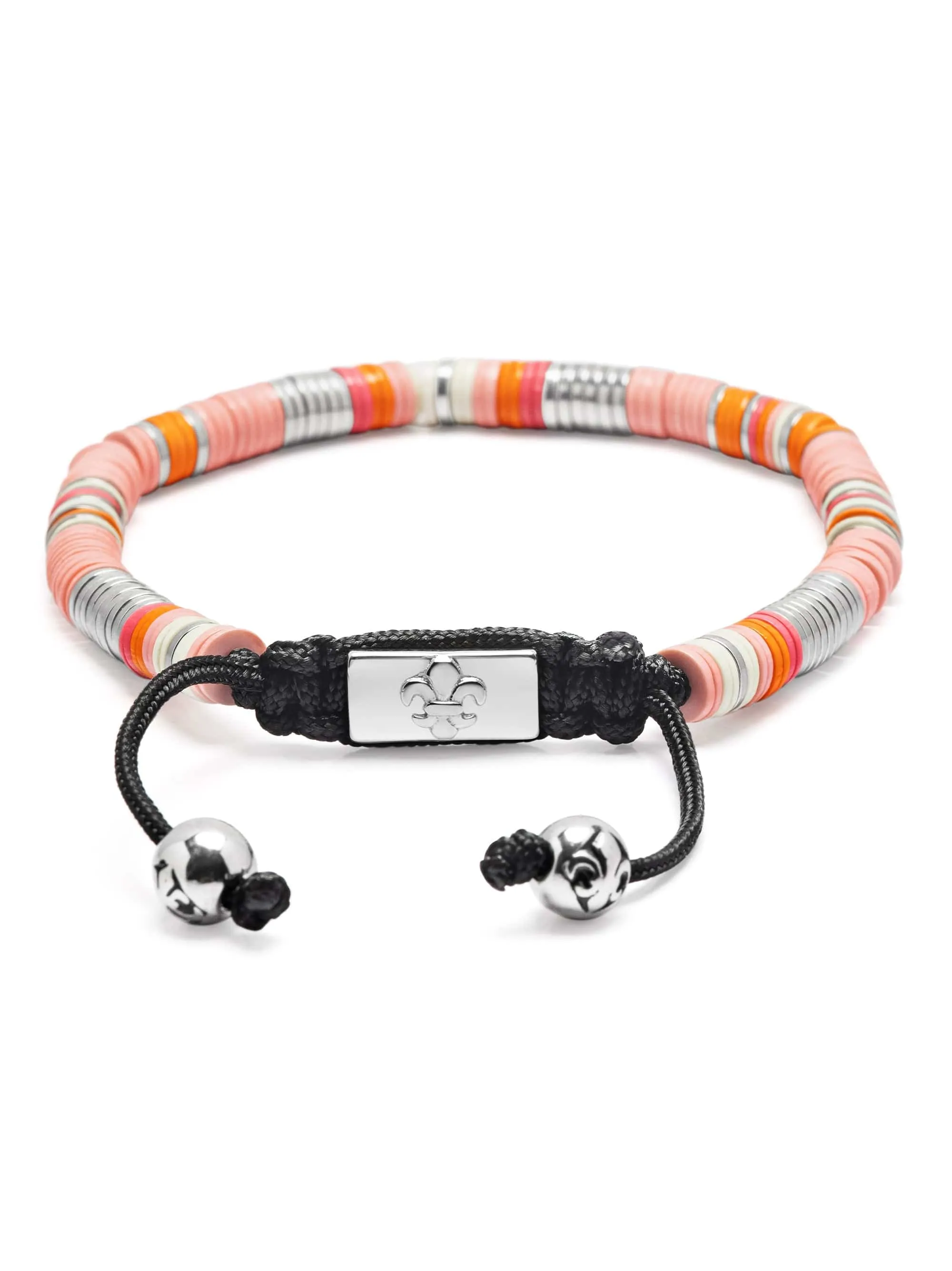 Men's Beaded Bracelet with Pink and Silver Disc Beads