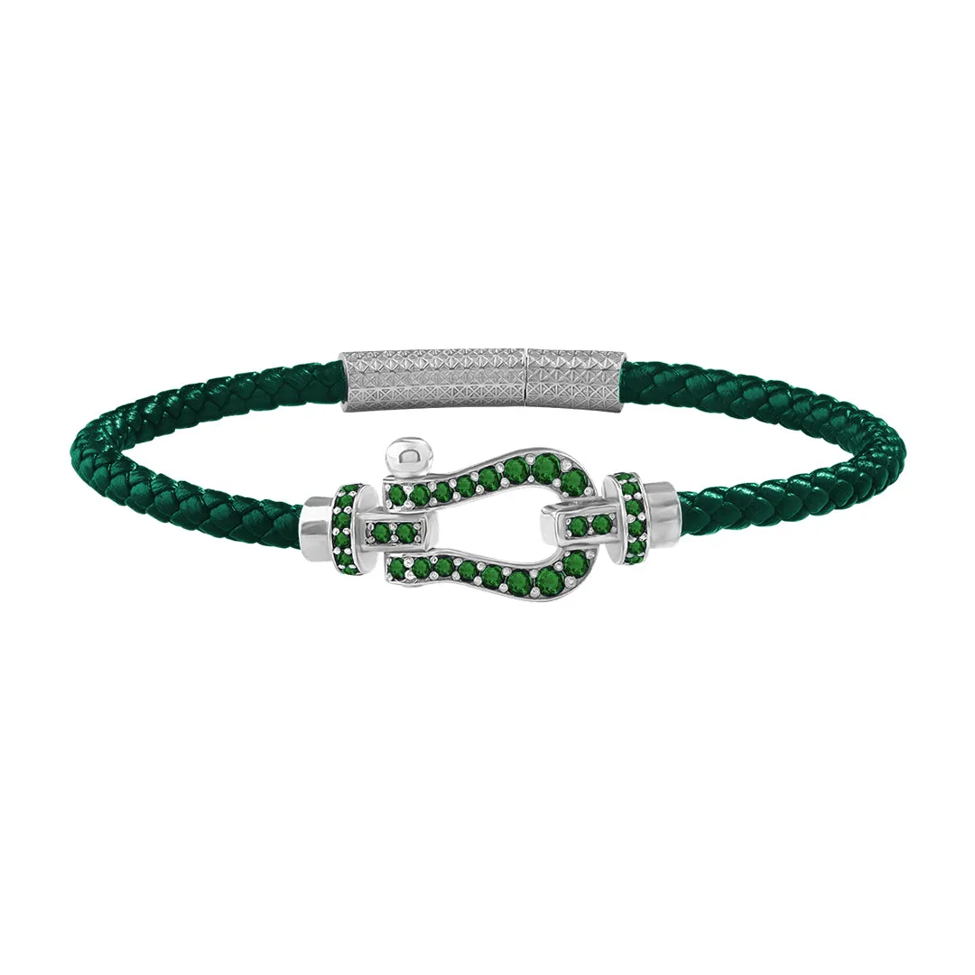 Pave Buckle Leather Bracelet in Gold