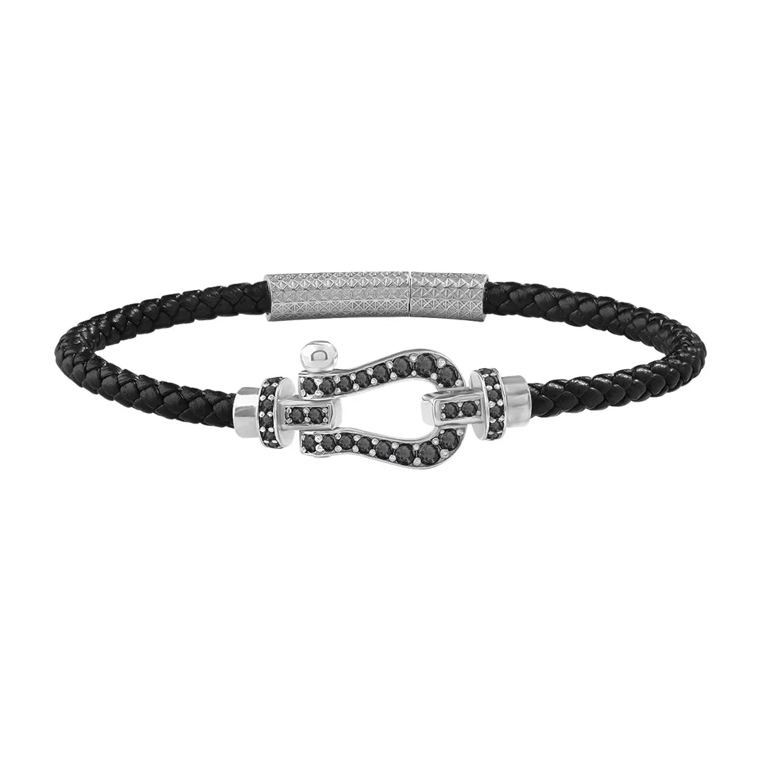 Pave Buckle Leather Bracelet in Gold