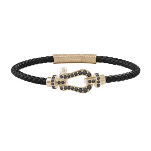 Pave Buckle Leather Bracelet in Gold