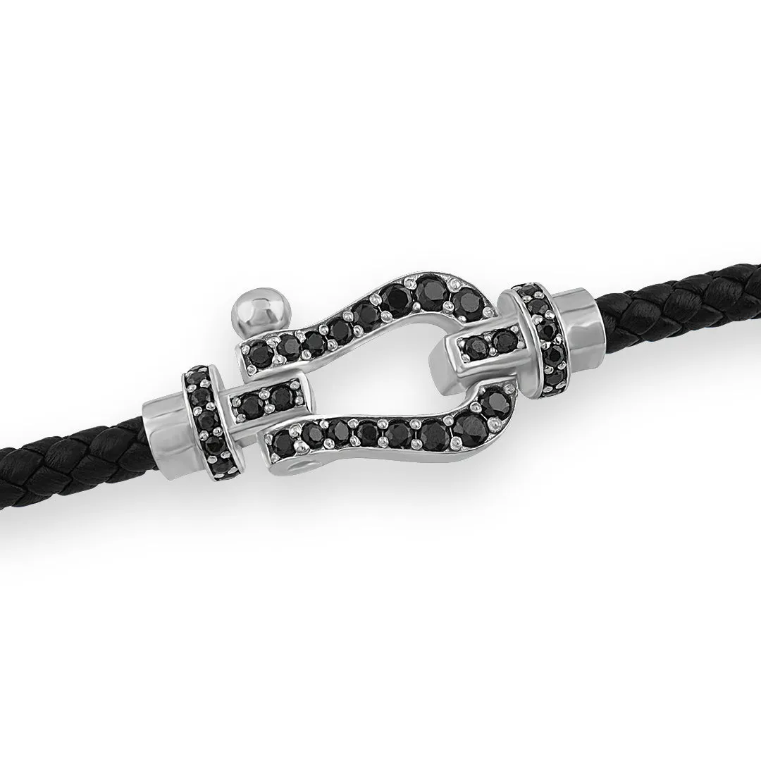 Pave Buckle Leather Bracelet in Gold
