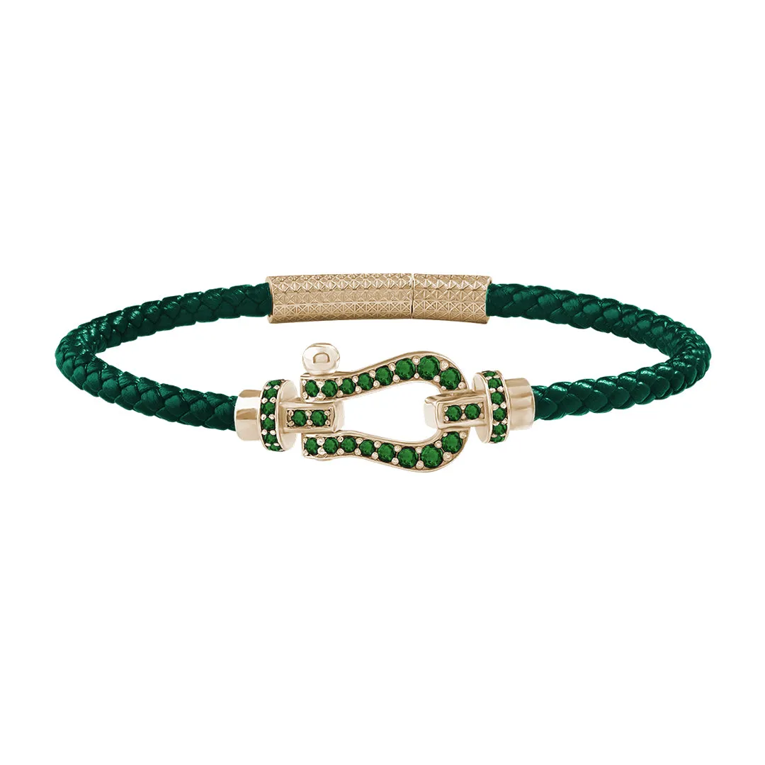 Pave Buckle Leather Bracelet in Gold