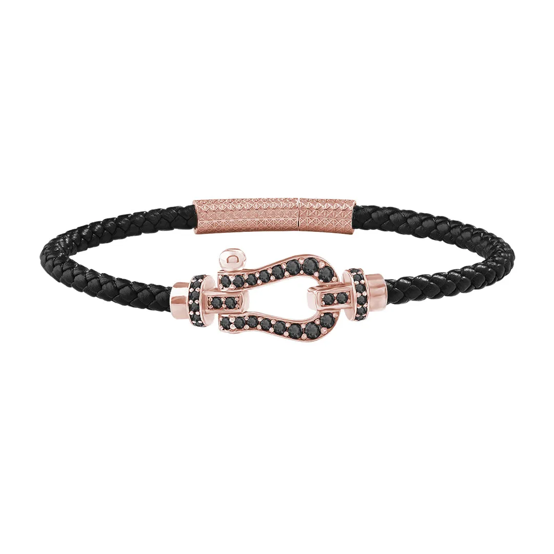Pave Buckle Leather Bracelet in Gold