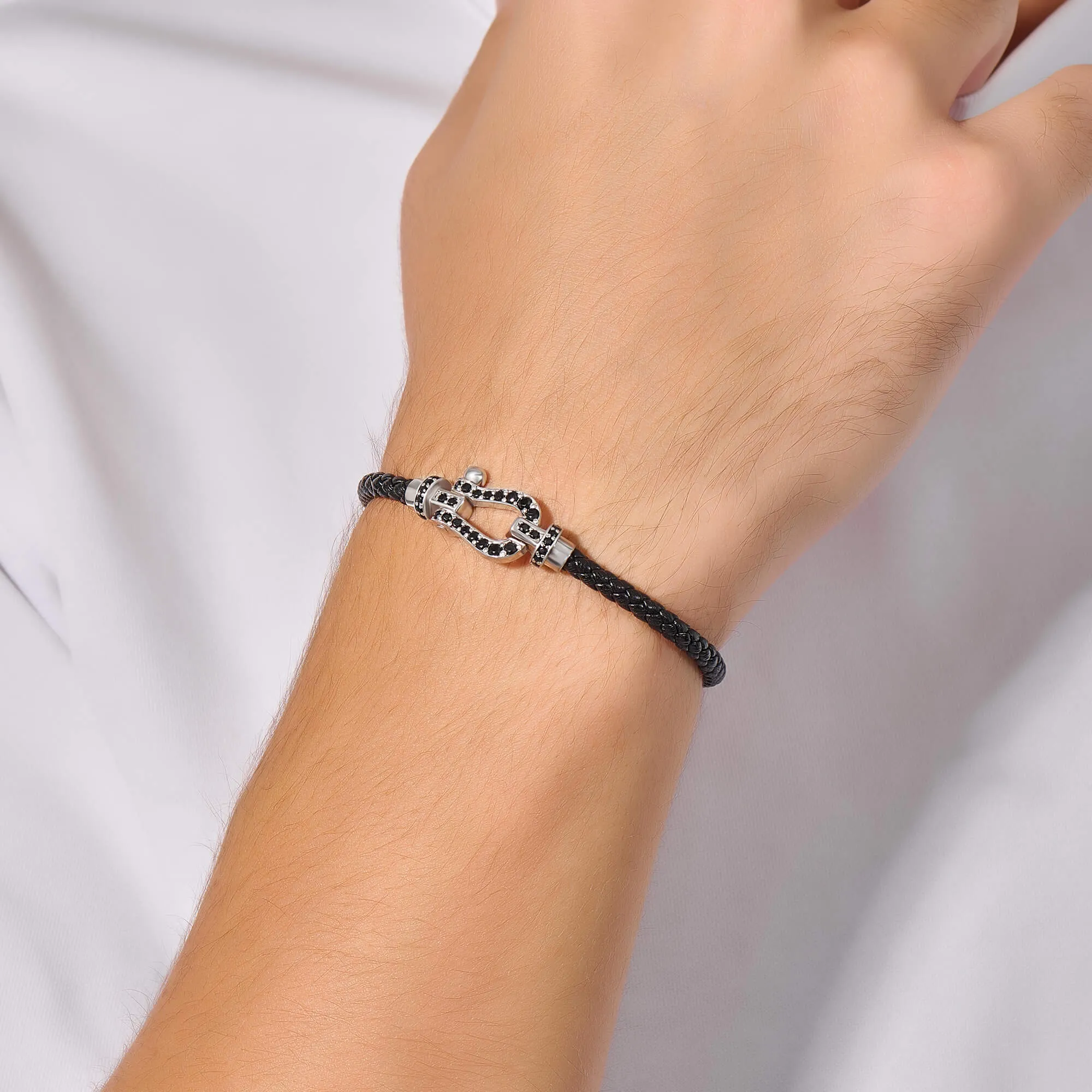 Pave Buckle Leather Bracelet in Gold