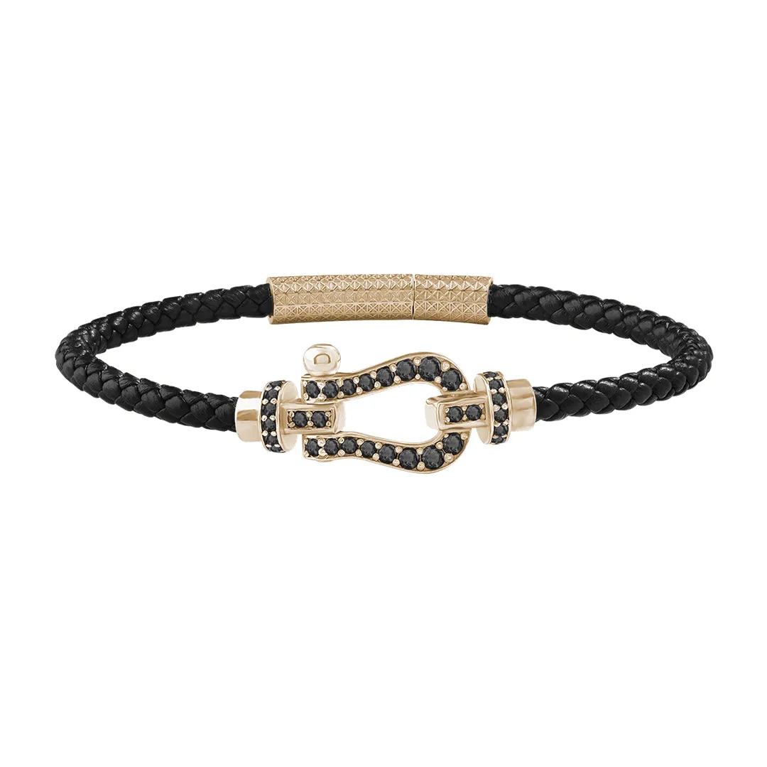 Pave Buckle Leather Bracelet in Gold