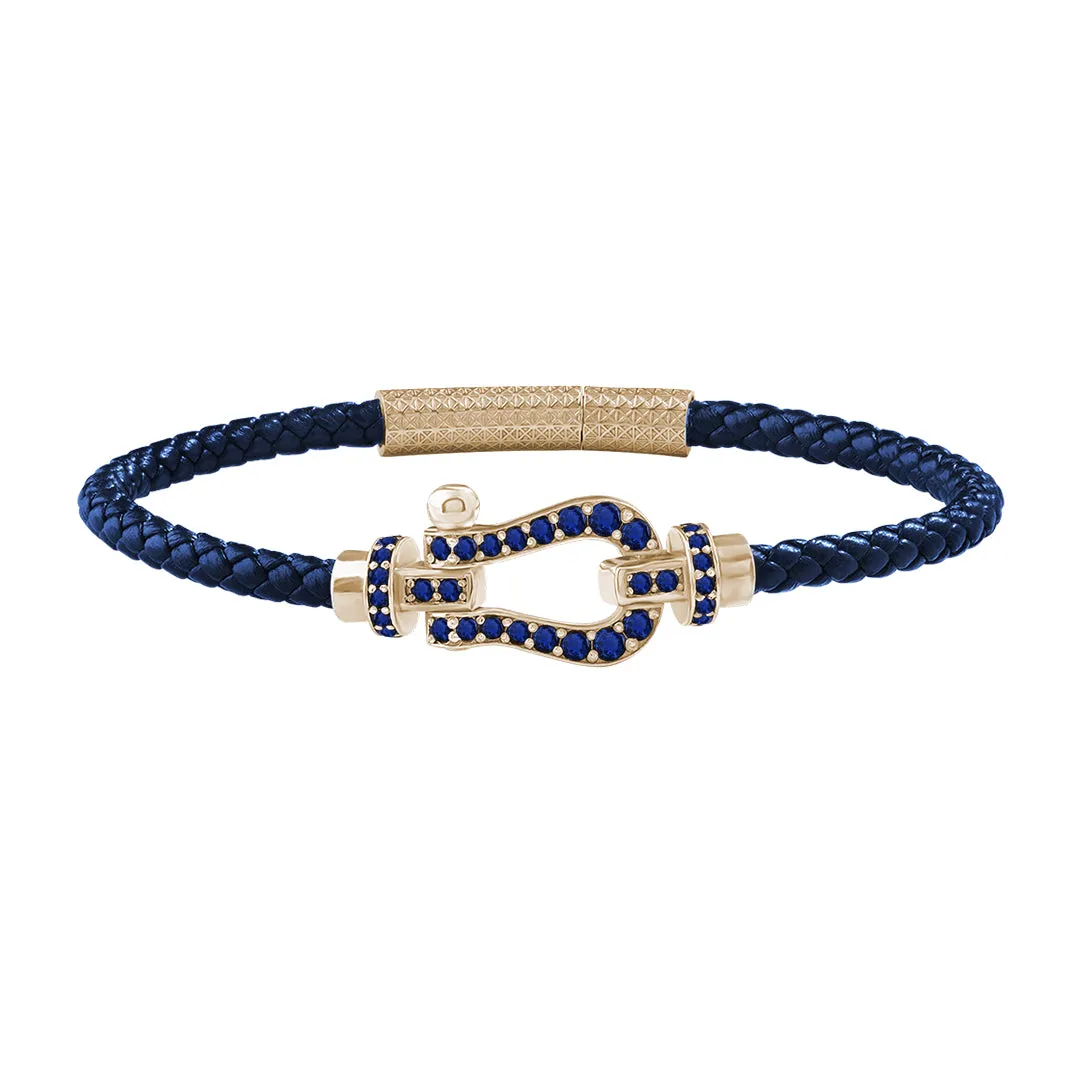 Pave Buckle Leather Bracelet in Gold