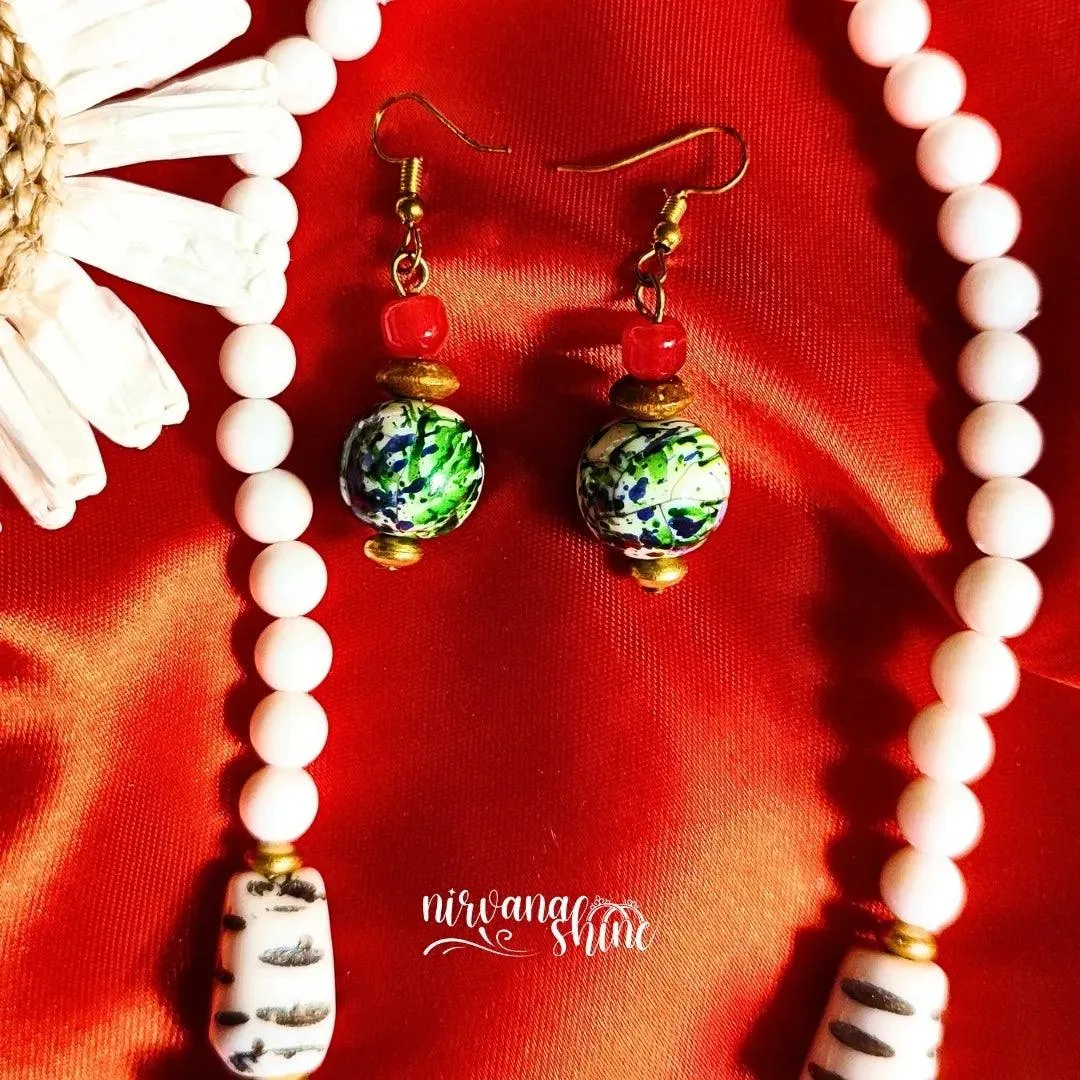 Peacock Paradise Beaded Necklace with Earrings