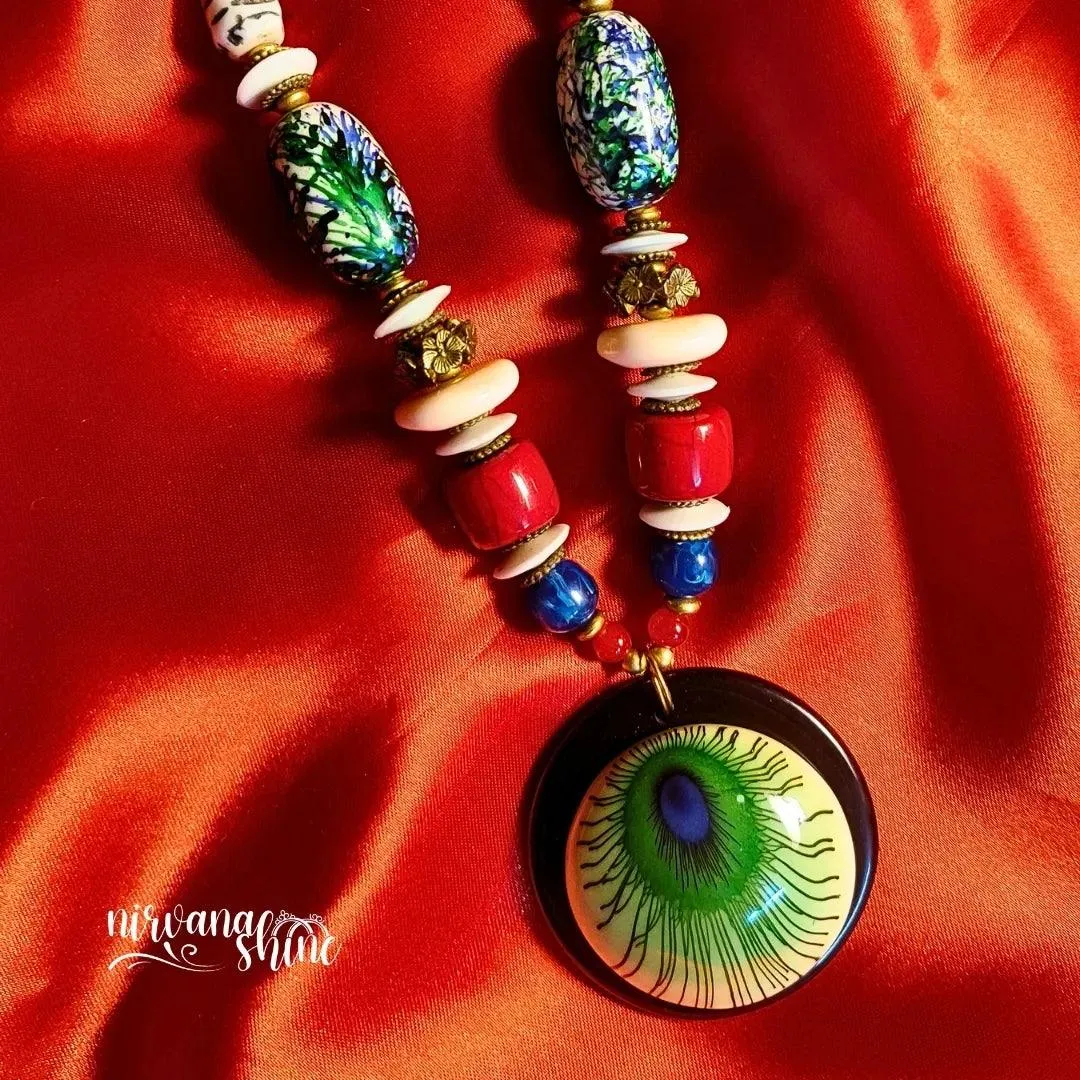 Peacock Paradise Beaded Necklace with Earrings