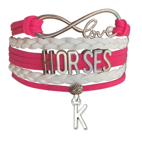 Personalized Horse Letter Charm Bracelet - Pick Color