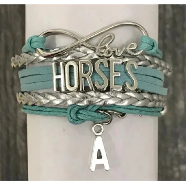 Personalized Horse Letter Charm Bracelet - Pick Color