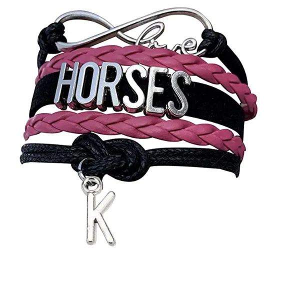 Personalized Horse Letter Charm Bracelet - Pick Color