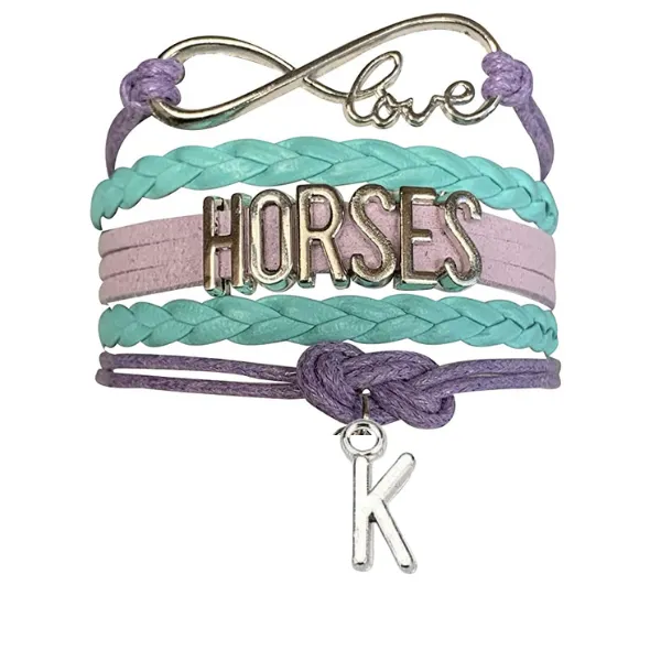 Personalized Horse Letter Charm Bracelet - Pick Color