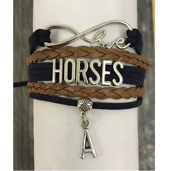 Personalized Horse Letter Charm Bracelet - Pick Color